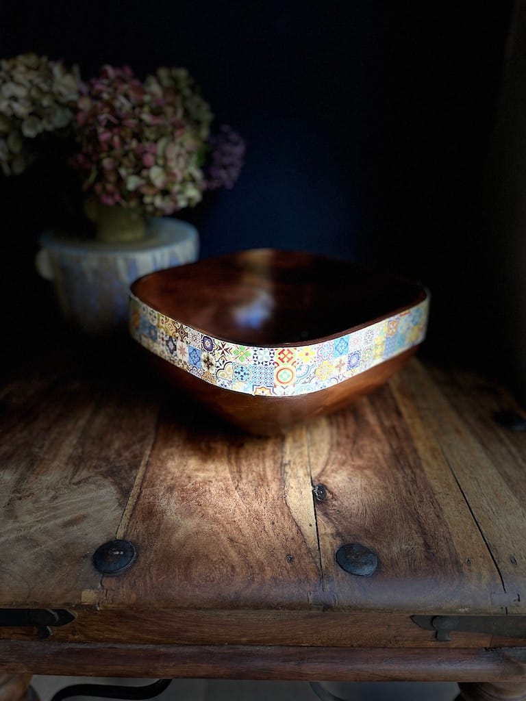 New Mix tile painted-effect Acacia Wood Bowl - Mediterranean home decor by Bonnymia