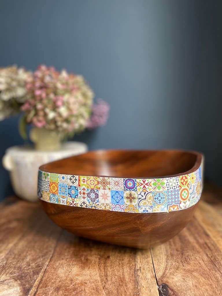 New Mix tile painted-effect Acacia Wood Bowl - Mediterranean home decor by Bonnymia