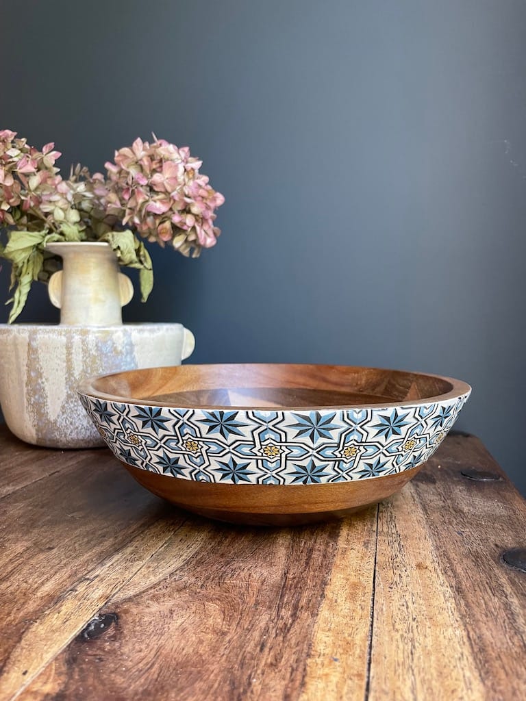 Loire Star tile painted-effect acacia wood bowl - Mediterranean home decor by Bonnymia