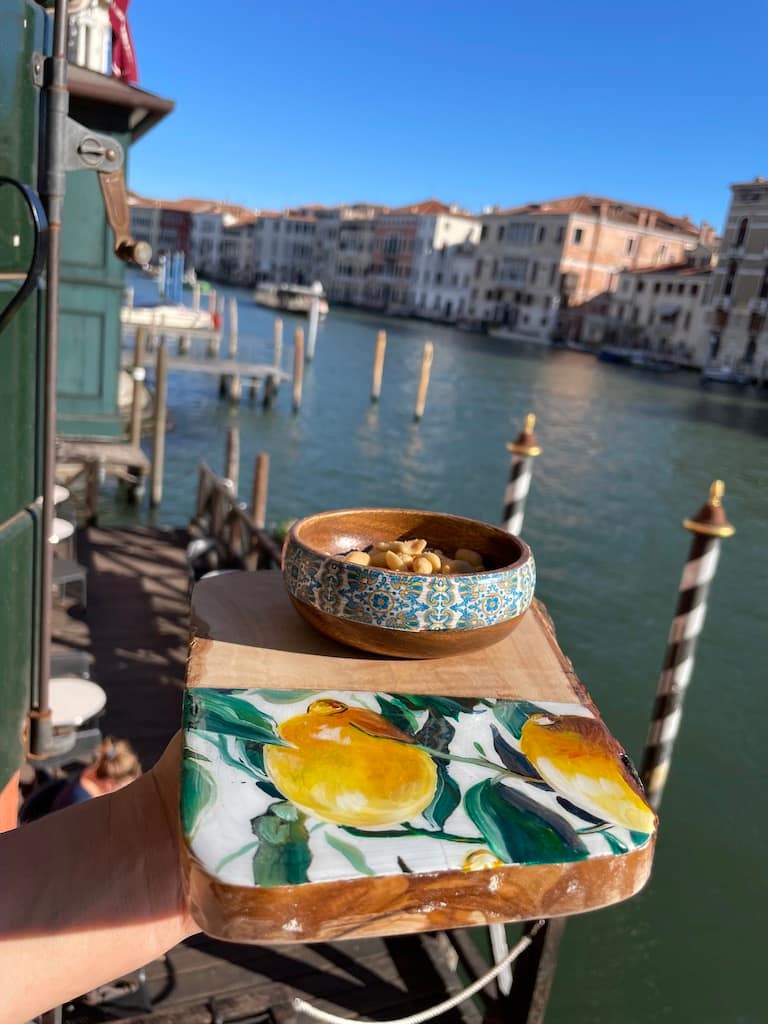 Shell tile painted-effect acacia wood mini snack bowl - Mediterranean home decor by Bonnymia