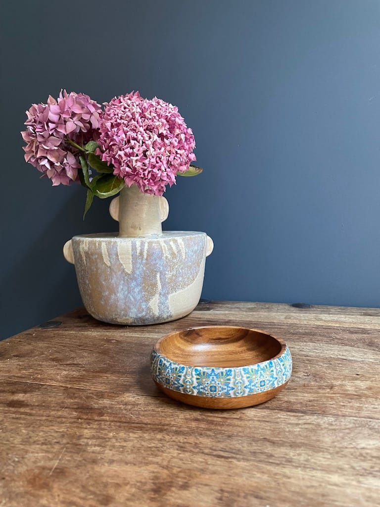 Shell tile painted-effect acacia wood mini snack bowl - Mediterranean home decor by Bonnymia
