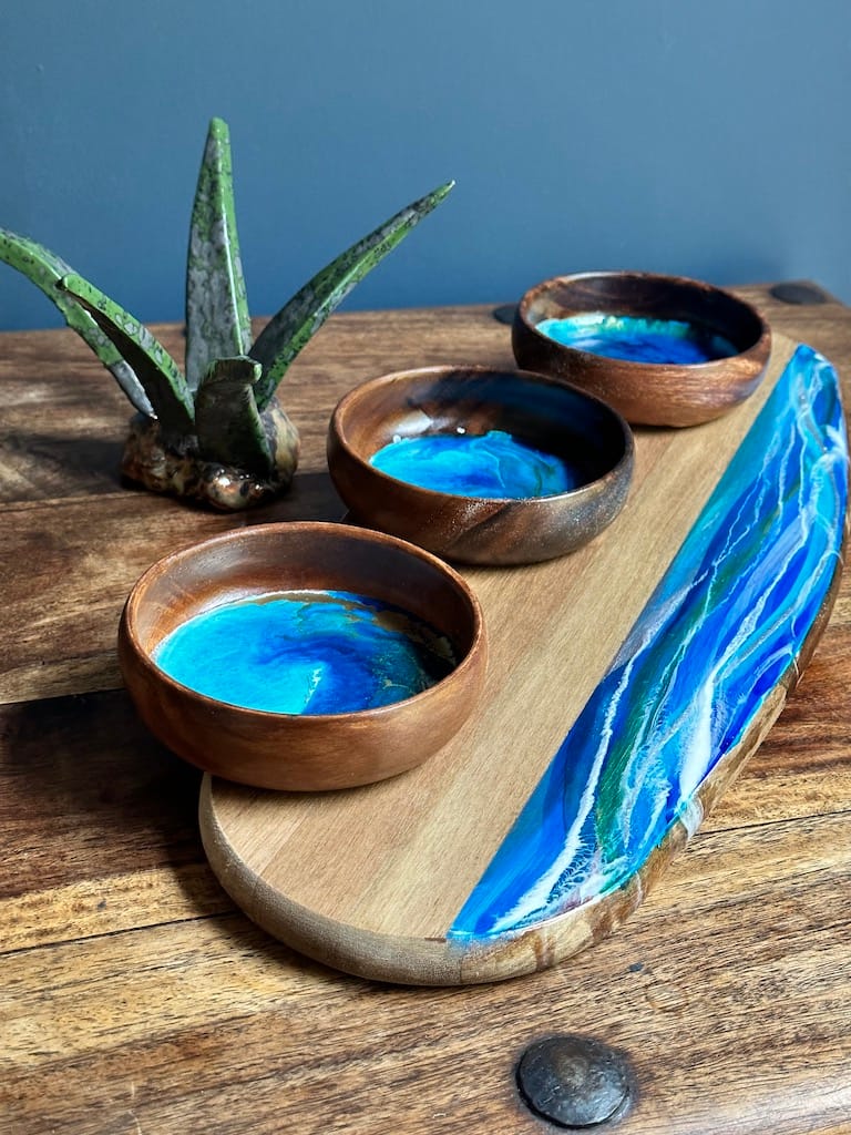 Hand-painted Wave acacia charcuterie board - Mediterranean home decor by Bonnymia