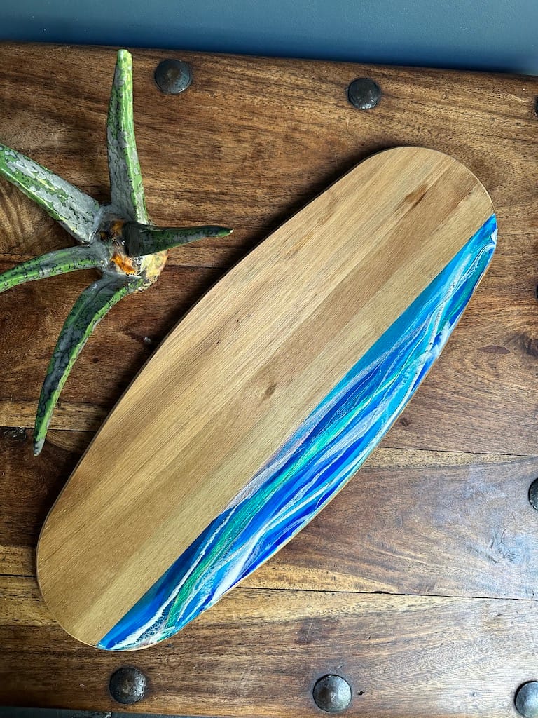 Hand-painted Wave acacia charcuterie board - Mediterranean home decor by Bonnymia