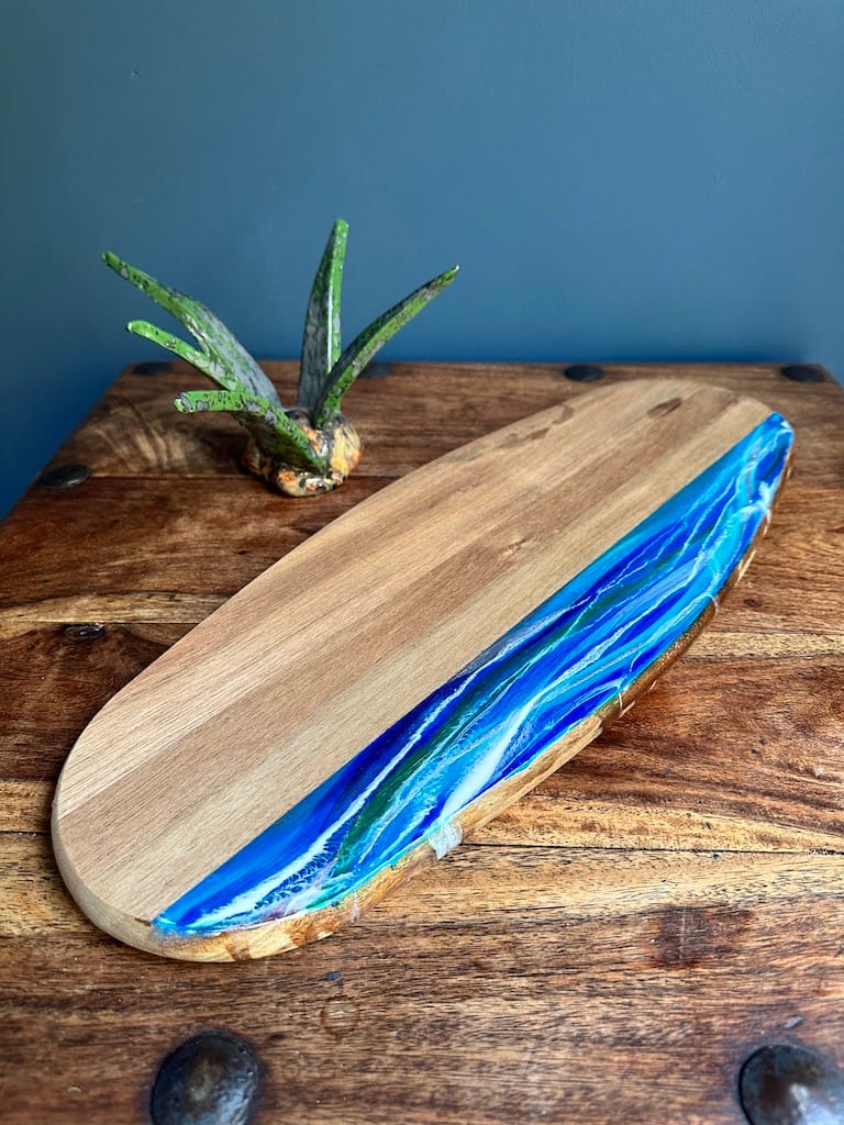 Hand-painted Wave acacia charcuterie board - Mediterranean home decor by Bonnymia