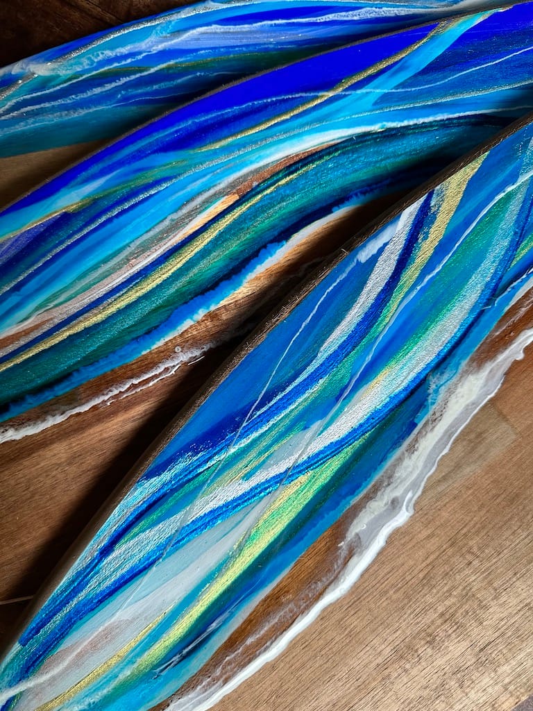 Hand-painted Wave acacia charcuterie board - Mediterranean home decor by Bonnymia