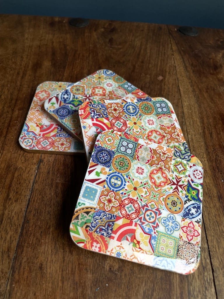 Mix Tile painted-effect oak coaster set - Mediterranean home decor by Bonnymia