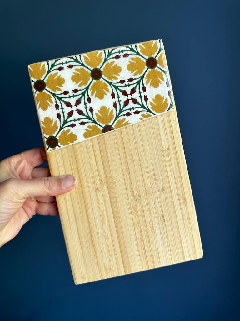 Yellow Flower tile painted-effect bamboo tapas board - Mediterranean home decor by Bonnymia