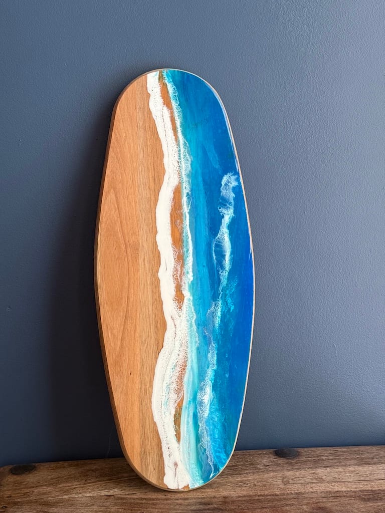 Hand-painted Wave acacia charcuterie board - Mediterranean home decor by Bonnymia