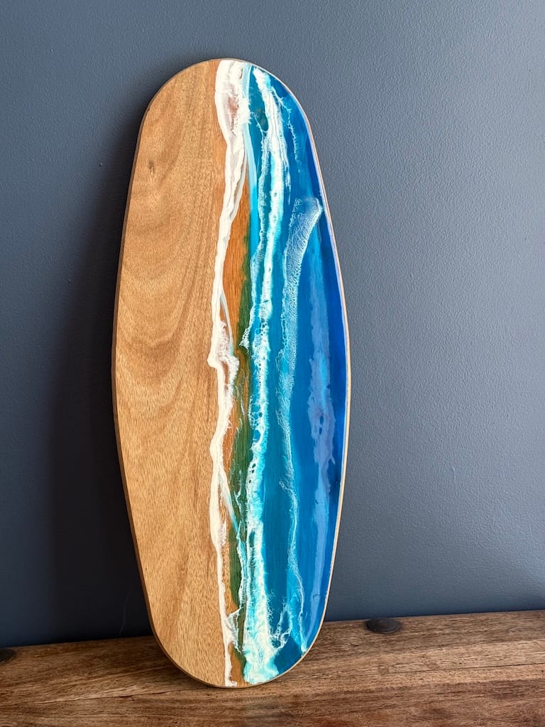 Hand-painted Wave acacia charcuterie board - Mediterranean home decor by Bonnymia