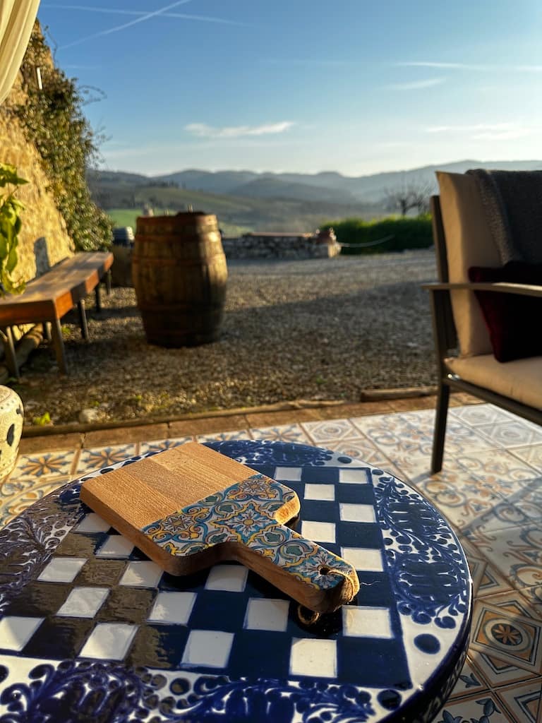 Blue and Yellow Spanish tile painted-effect beech wood charcuterie board - Mediterranean home decor by Bonnymia
