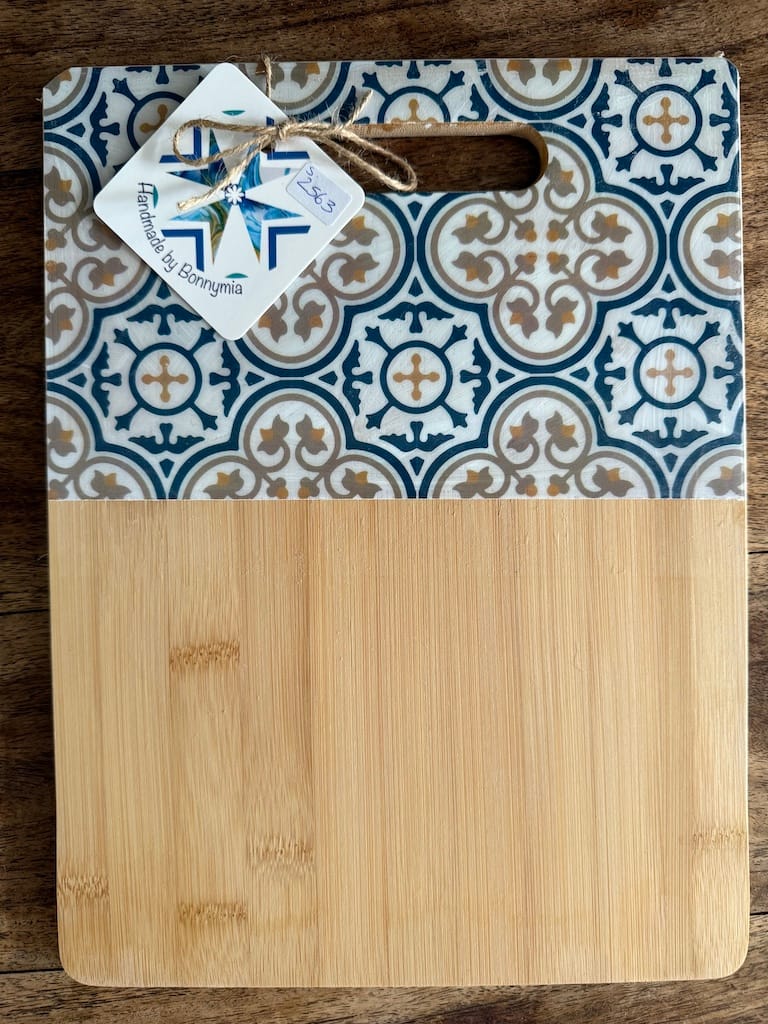 Nanna Grey tile painted-effect bamboo charcuterie board - Mediterranean home decor by Bonnymia