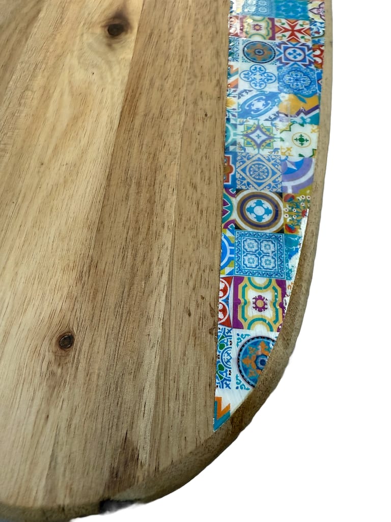 Bright Blue Mix tile painted-effect acacia wood charcuterie board - Mediterranean home decor by Bonnymia