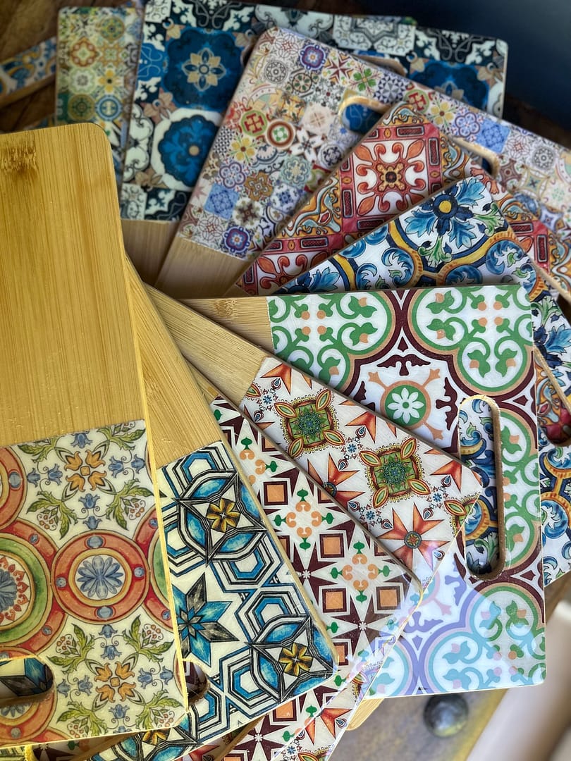 Maltese Cross painted-effect Bamboo Charcuterie Board - Mediterranean home decor by Bonnymia
