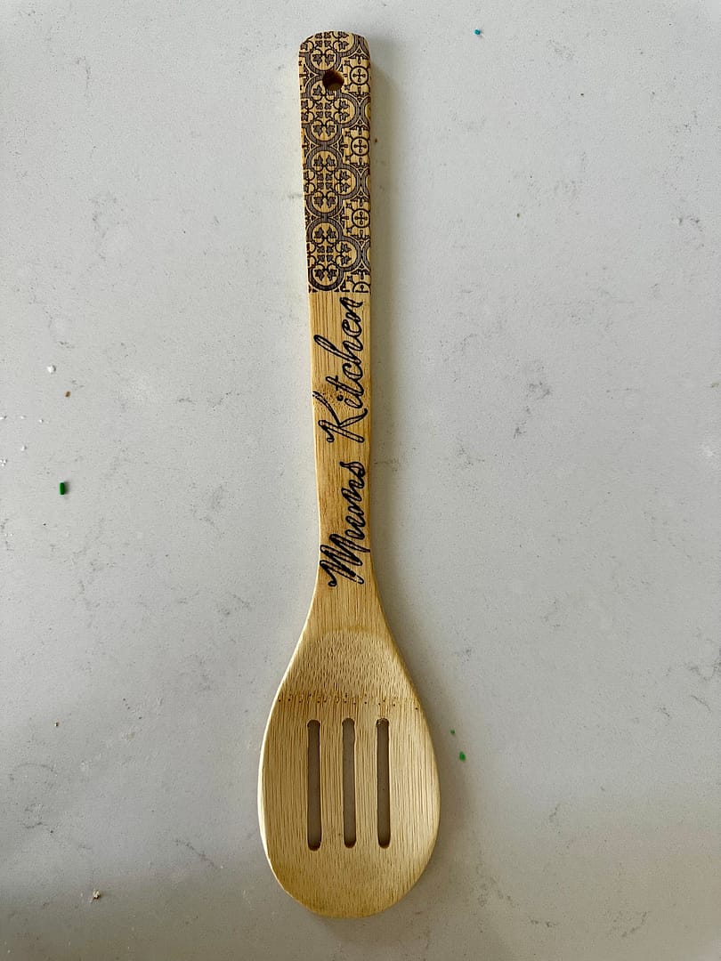 Nanna engraved tile bamboo salad utensil Dad's Kitchen - Mediterranean home decor by Bonnymia