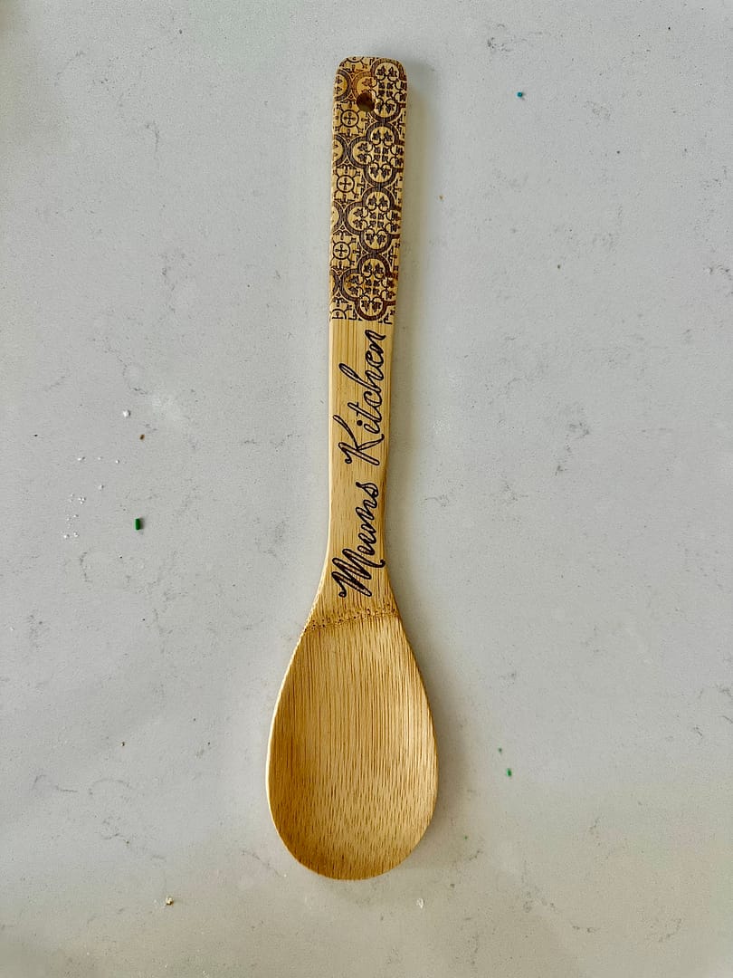 Nanna engraved tile bamboo salad utensil Dad's Kitchen - Mediterranean home decor by Bonnymia