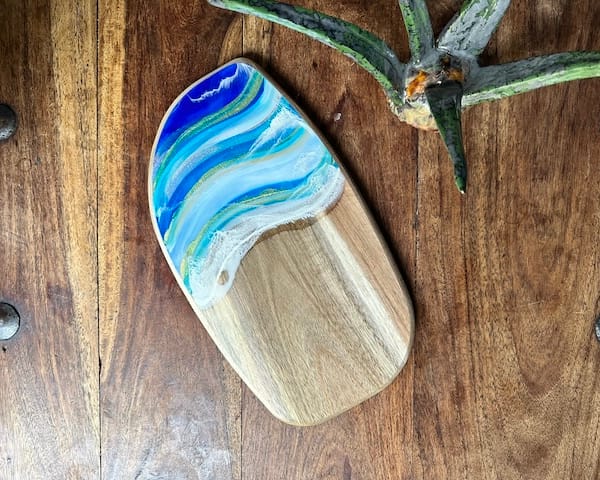 Wave Blue Wave, Sea Painted Charcuterie Small Acacia Wood Board H2 x W30 x D17cm