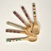 Leaf Cross Engraved Tile Bamboo Salad Utensils Pair - Image 8