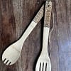 Leaf Cross Engraved Tile Bamboo Salad Utensils Pair