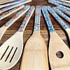 Leaf Cross Engraved Tile Bamboo Salad Utensils Pair - Image 5