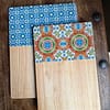 Blue and Yellow Star Patterned Tile Effect Charcuterie Rubber Wood Board 33 x 24cm - Image 4