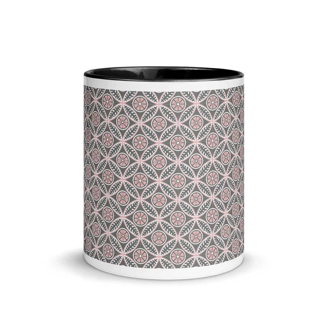 Pink Flower Tile Mug with Color Inside - Image 3