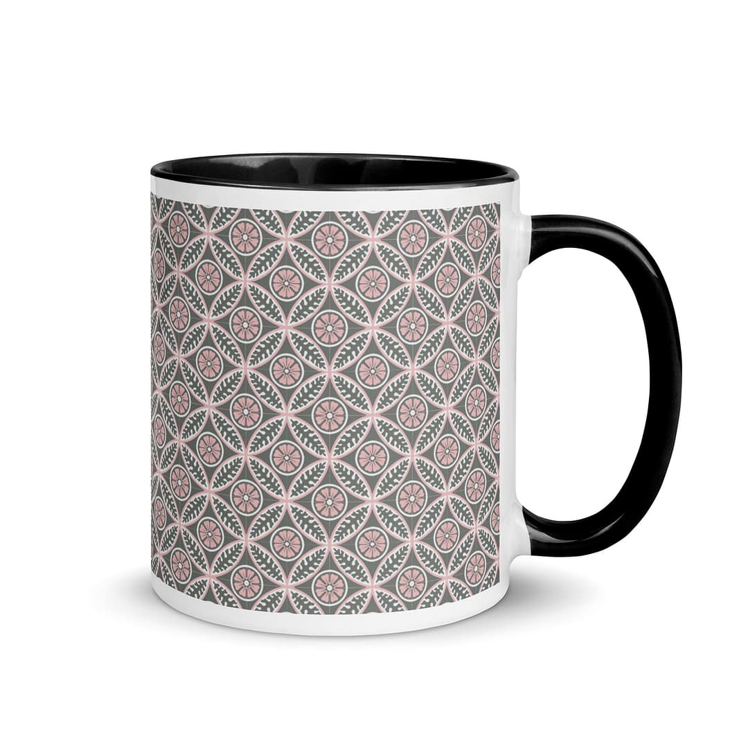 Pink Flower Tile Mug with Color Inside - Image 2