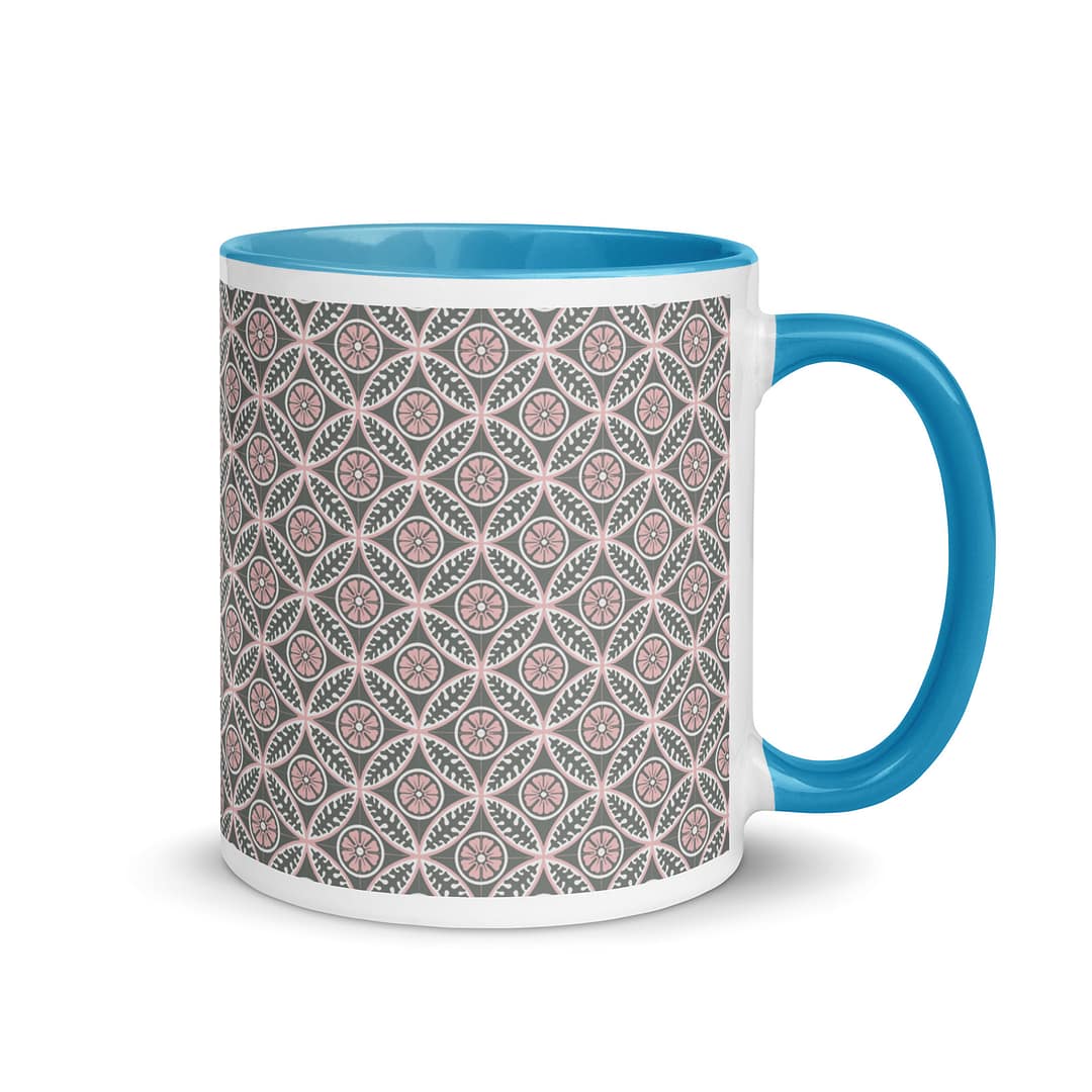Pink Flower Tile Mug with Color Inside - Image 11