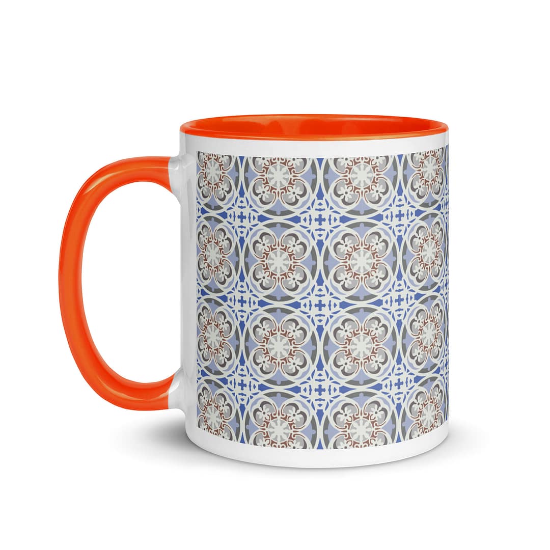 Blue Beige Flower Mug with Color Inside - Image 10