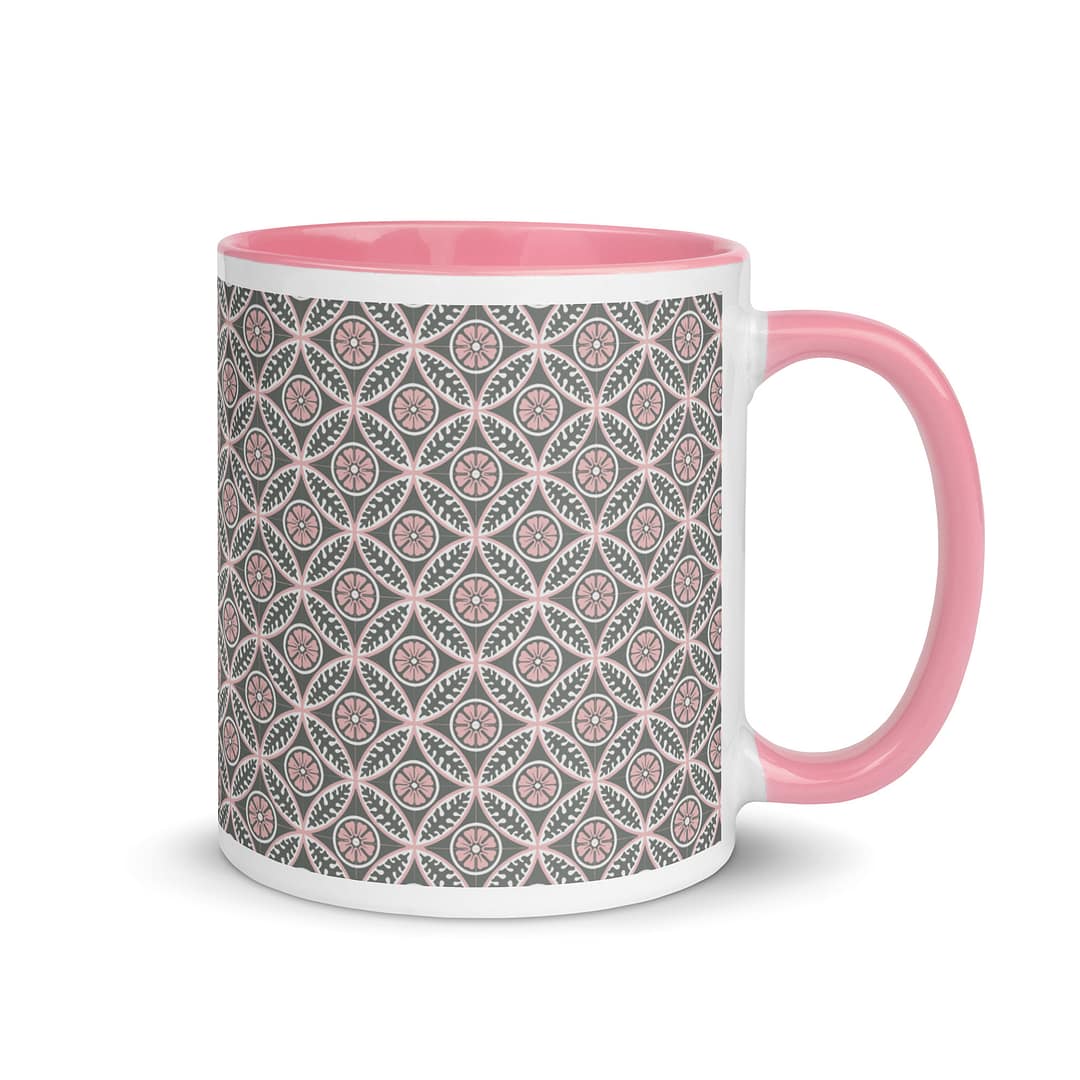 Pink Flower Tile Mug with Color Inside - Image 14