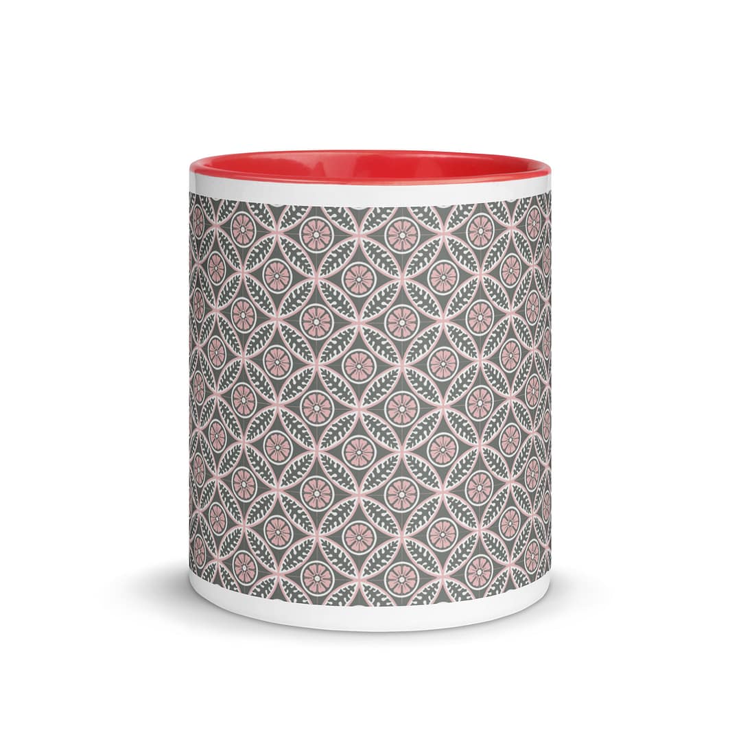 Pink Flower Tile Mug with Color Inside - Image 6