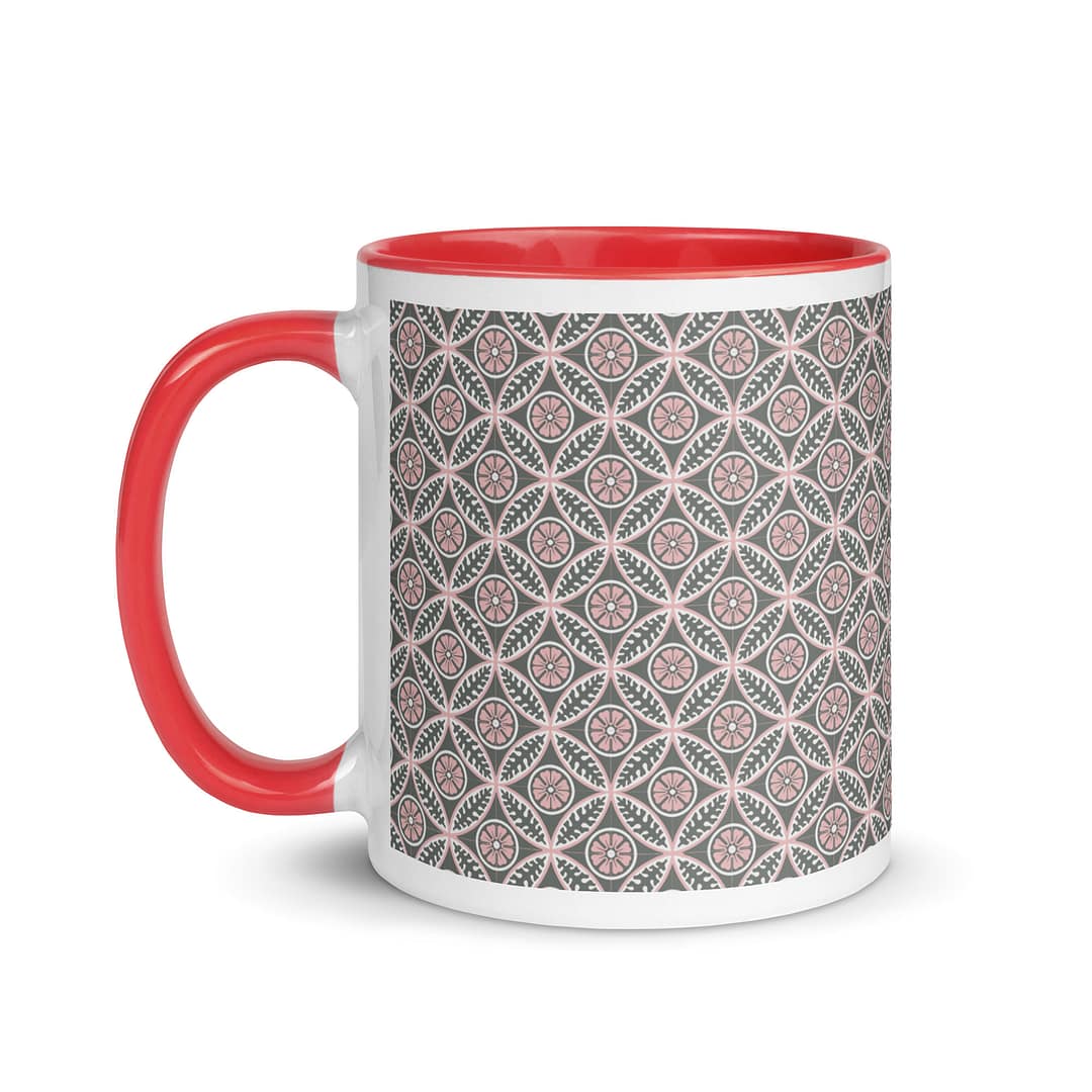 Pink Flower Tile Mug with Color Inside - Image 7