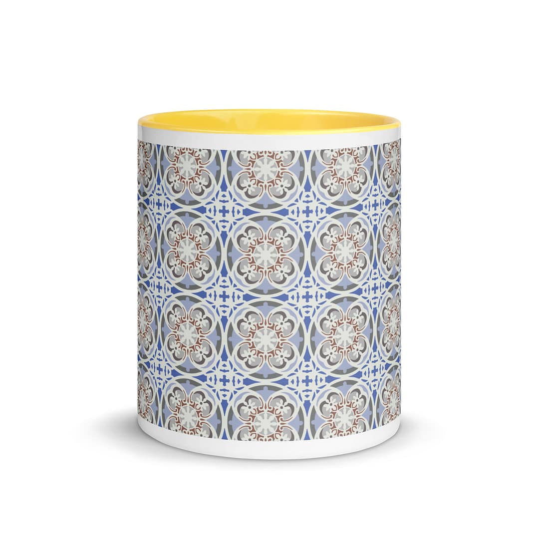 Blue Beige Flower Mug with Color Inside