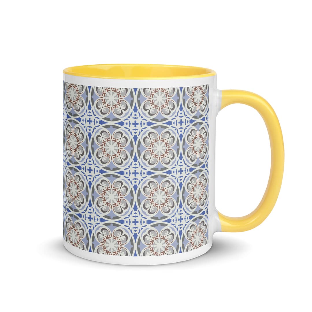 Blue Beige Flower Mug with Color Inside - Image 17