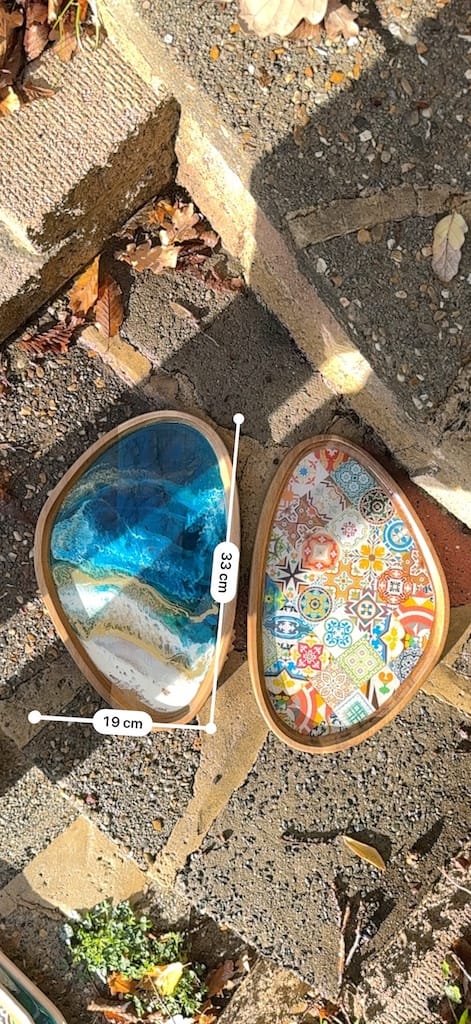 Wave Blue Painted Wave Acacia Wood Droplet Tray 33x19cm - Image 6