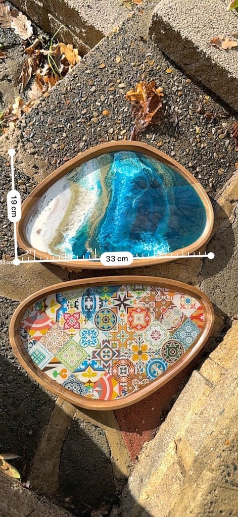 Wave Blue Painted Wave Acacia Wood Droplet Tray 33x19cm - Image 7