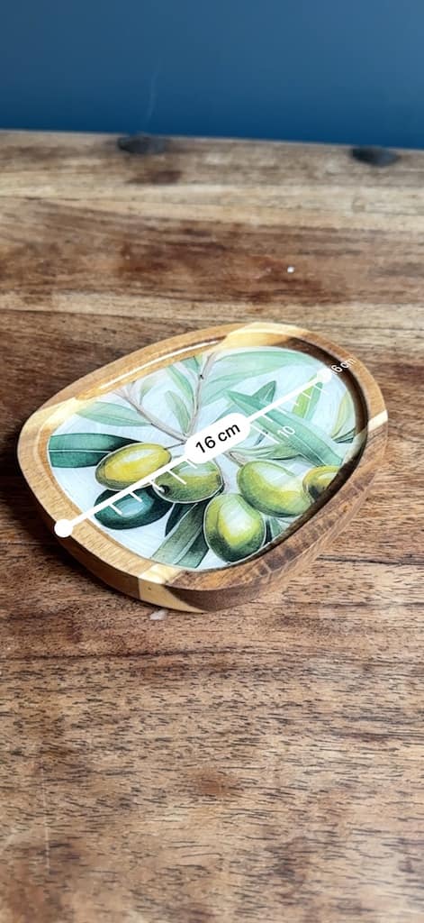 Olive Branch painted effect Charcuterie Mini Acacia Droplet Tray 16x13 cm approx - Image 6