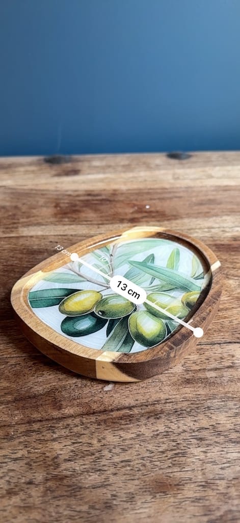 Olive Branch painted effect Charcuterie Mini Acacia Droplet Tray 16x13 cm approx - Image 7