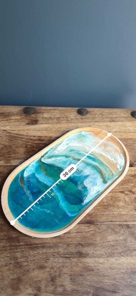 Wave Blue Painted Wave Beech Wood Oval Tray 35x20cm - Image 8