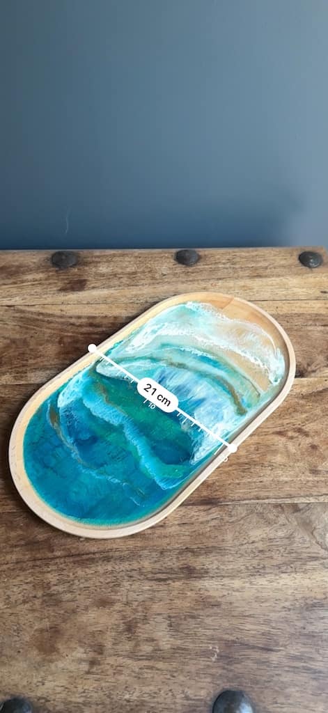 Wave Blue Painted Wave Beech Wood Oval Tray 35x20cm - Image 9