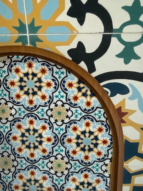 Morocco Tile Bamboo Wood Tray Bathroom Countertop Organiser 29 x 10cm approx - Image 2
