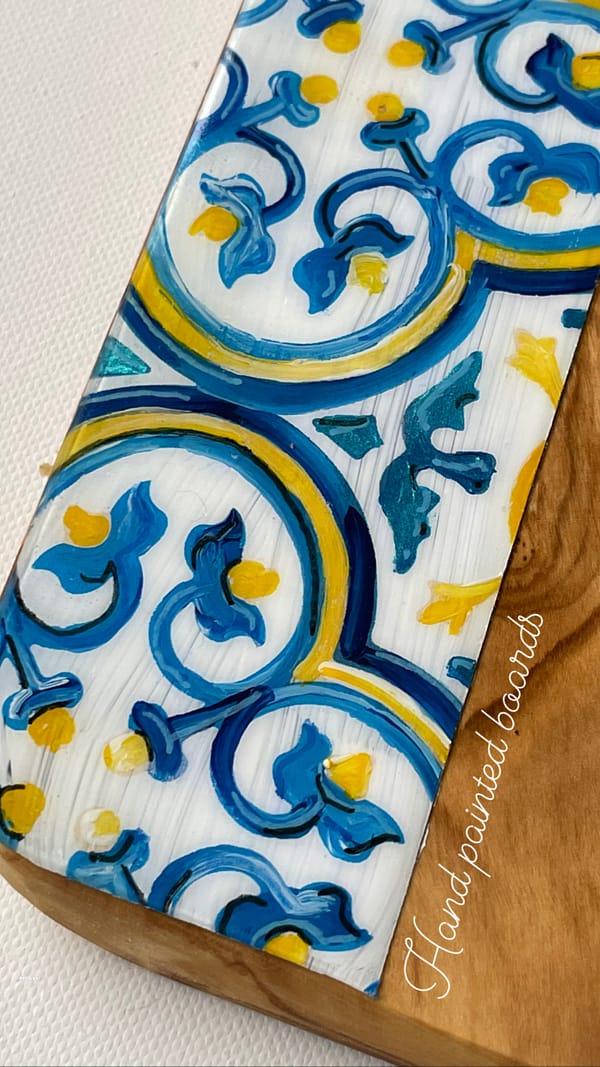 Painted Tile Charcuterie Olive Wood Board 40 cm (approx) - Image 2