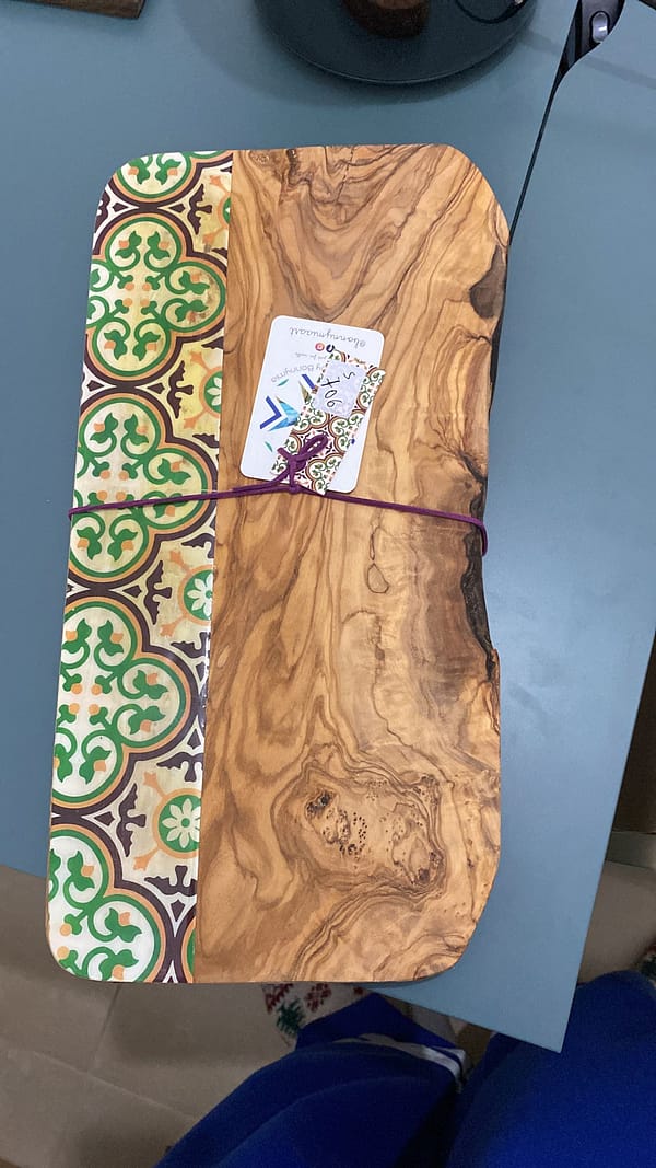 Rustic Red and Green Nanna tile Painted Effect Olive Wood Charcuterie Board 40cm (Approx)