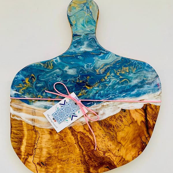 Wave Blue Mediterranean Wave Charcuterie Olive Wood Rustic Board 40 cm - Image 3