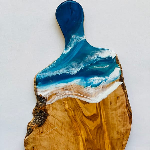 Wave Blue Mediterranean Wave Charcuterie Olive Wood Rustic Board 40 cm - Image 2