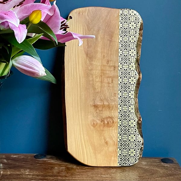 Nanna Black and Gold Top Grain Painted Effect Tile Charcuterie Olive Wood Board 40cm approx