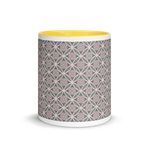 Pink Flower Tile Mug with Color Inside