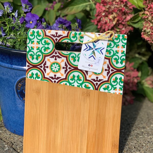 Nanna Red and Green Tile Effect Charcuterie Bamboo Slim Wood Board 30.5x23x1 cm