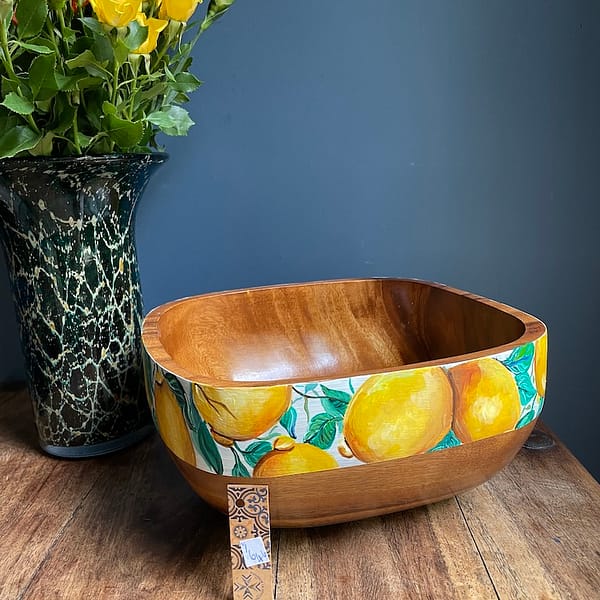 Lemons Hand Painted Lemons Acacia Wood Bowl 25x14 cm