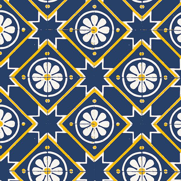 Blue and Yellow Star Patterned Bordeaux