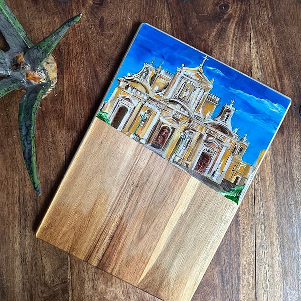 Painting hand Painted Rabat Mdina Malta church Charcuterie Oak Wood Board 33 x 20cm